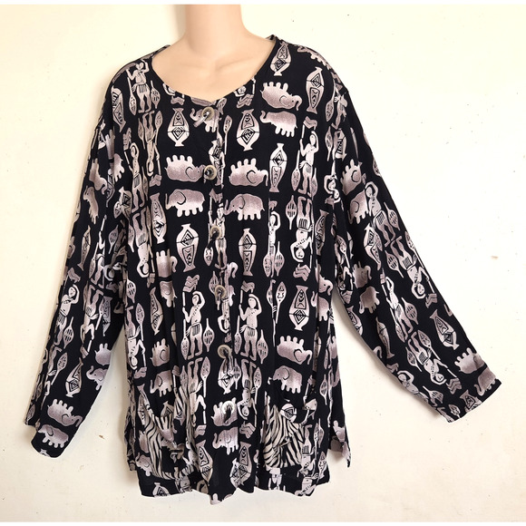 Chicos Design Tribal Print Jacket Blouse 16 (3) Egyptian Lightweight Lagenlook - Picture 1 of 16